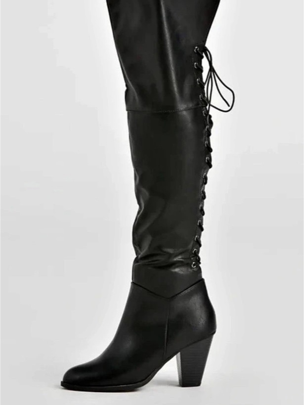 JustFab Black Over-the-Knee Lace-Up Block Heel Boots Black Lace-Up Over-the-Knee